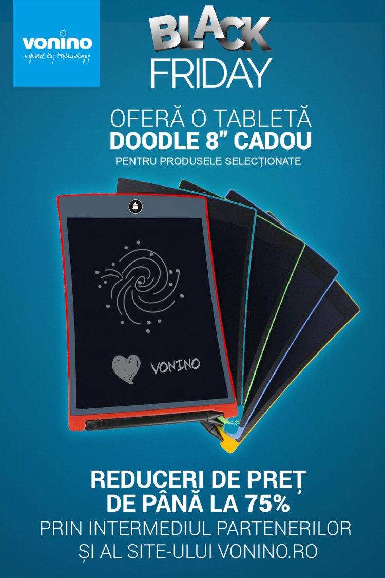 Vonino oferă o tabletă Doodle 8” CADOU pentru produsele selecționate și reduceri de preț de până la 75% prin intermediu