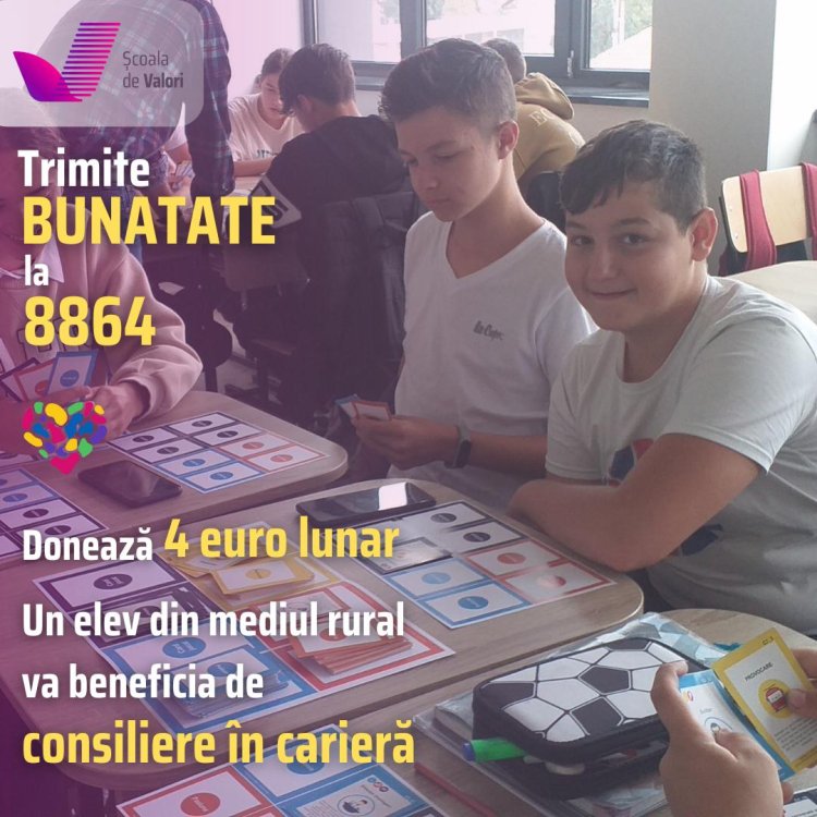„Școala Bunătății”– o șansă reală ca elevii de gimnaziu din mediul rural să beneficieze de consiliere în carieră