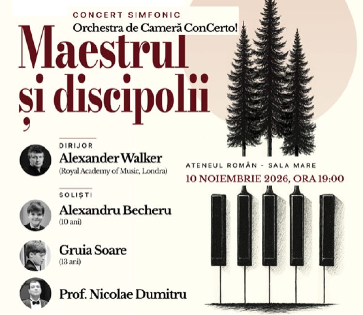 De la mentorat la marea scenă. Concertul simfonic Maestrul și discipolii aduce tinerii virtuozi pe scena Ateneului Român